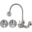 Wall Mounted Kitchen Tap, Food-Grade 304 Stainless Steel Flexible Gooseneck Faucet with 2 Spray Modes, 360° Swivel Kitchen Sink Tap, Mount Hole Distance 12-18cm for Laundry & Kitchen Sink