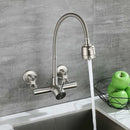 Wall Mounted Kitchen Tap, Food-Grade 304 Stainless Steel Flexible Gooseneck Faucet with 2 Spray Modes, 360° Swivel Kitchen Sink Tap, Mount Hole Distance 12-18cm for Laundry & Kitchen Sink