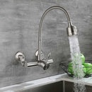 Wall Mounted Kitchen Tap, Food-Grade 304 Stainless Steel Flexible Gooseneck Faucet with 2 Spray Modes, 360° Swivel Kitchen Sink Tap, Mount Hole Distance 12-18cm for Laundry & Kitchen Sink