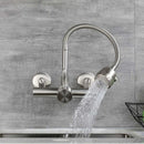 Wall Mounted Kitchen Tap, Food-Grade 304 Stainless Steel Flexible Gooseneck Faucet with 2 Spray Modes, 360° Swivel Kitchen Sink Tap, Mount Hole Distance 12-18cm for Laundry & Kitchen Sink