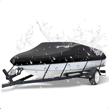 600D Oxford Cloth Boat Cover for 20-22 Feet V-Hull Boat, Waterproof UV Protection Dustproof Marine Cover for 20'~22' Speedboat Motor Yacht, Adjustable Strap & Elastic Hem for Outdoor Storage & Trailer Transport