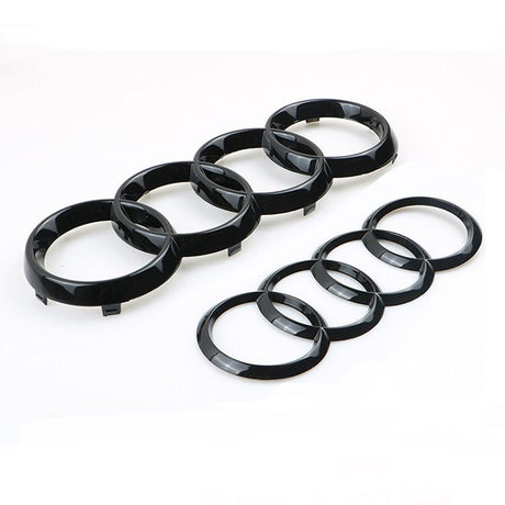 Gloss Black Audi Rings Emblem Set, Front 273mm + Rear 192mm Black Badge Replacement Kit for Audi A1 A3 A4 A5 Models