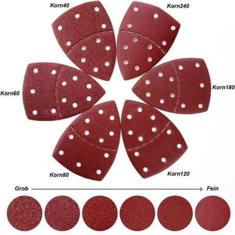 60pcs Triangle Sanding Pads for Bosch PSM 100A / PSM 160 / PSM 200 AES / PSM 18 / PDA 180, 105×152mm Hook & Loop Sandpaper Assorted Grit 40/60/80/100/120/180 for Multi-Sander