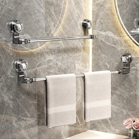 Adjustable 30-60cm Telescopic Suction Towel Rail, No Drill Rotatable Wall Mount Towel Bar, Stainless Steel Bathroom Kitchen Corner Towel Rack