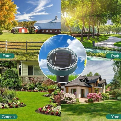 Solar Ultrasonic Mole Repeller 4 Pack, IP65 Waterproof Sonic Mole Vole Gopher Deterrent, Solar Powered Ground Stake Rodent Repellent for Yard Garden Lawn Outdoor Pest Control