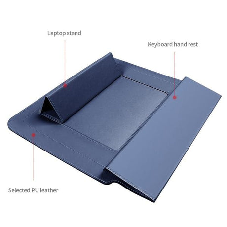 3-in-1 Laptop Sleeve Case with Built-in Stand & Wrist Rest, Waterproof PU Leather Notebook Cover for 15/16 Inch Laptops, Ergonomic Portable Laptop Protective Bag, Gray