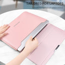 3-in-1 Laptop Sleeve Case with Built-in Stand & Wrist Rest, Waterproof PU Leather Notebook Cover for 15/16 Inch Laptops, Ergonomic Portable Laptop Protective Bag, Gray