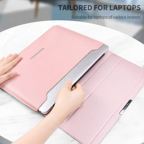 3-in-1 Laptop Sleeve Case with Built-in Stand & Wrist Rest, Waterproof PU Leather Notebook Cover for 15/16 Inch Laptops, Ergonomic Portable Laptop Protective Bag, Gray