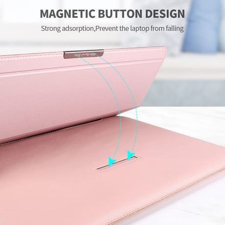 3-in-1 Laptop Sleeve Case with Built-in Stand & Wrist Rest, Waterproof PU Leather Notebook Cover for 15/16 Inch Laptops, Ergonomic Portable Laptop Protective Bag, Gray