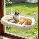 XL Cat Window Perch with 4 Heavy-Duty Suction Cups, Solid Metal Frame, Removable Striped Plush Bed, No Drill Window Mount Cat Hammock for Indoor Large Cats