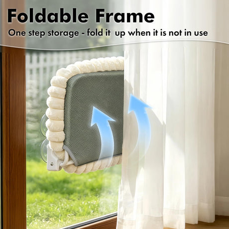 XL Cat Window Perch with 4 Heavy-Duty Suction Cups, Solid Metal Frame, Removable Striped Plush Bed, No Drill Window Mount Cat Hammock for Indoor Large Cats