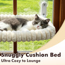 XL Cat Window Perch with 4 Heavy-Duty Suction Cups, Solid Metal Frame, Removable Striped Plush Bed, No Drill Window Mount Cat Hammock for Indoor Large Cats