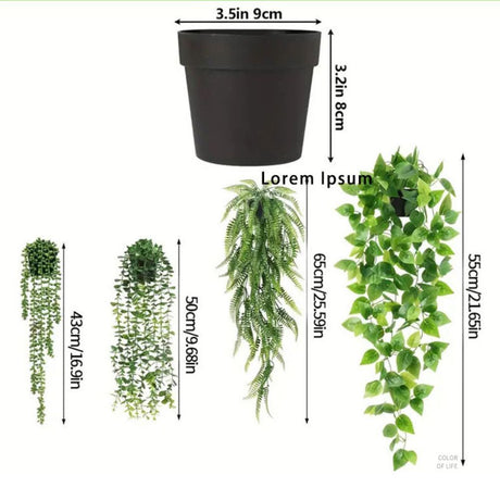 4 Pack Realistic Artificial Trailing Hanging Plants – Silver Dollar Eucalyptus, String of Pearls Succulent, Lush Boston Fern & Heart Leaf Pothos, Wall Mount Faux Greenery for Australian Coastal & Boho Home Styling