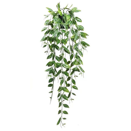 1 Pack Artificial Pea Leaf Hanging Plant with Black Pot, Fake Trailing Pea Pod Vine, Low Maintenance Faux Greenery for Indoor Wall Balcony Home Decor