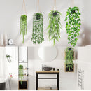 1 Pack Artificial Pea Leaf Hanging Plant with Black Pot, Fake Trailing Pea Pod Vine, Low Maintenance Faux Greenery for Indoor Wall Balcony Home Decor