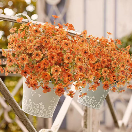 10PCS Artificial Autumn Orange Floral Stems with Eucalyptus & Violet Daisy, Full Faux Fall Bouquet Picks for Australian Farmhouse Harvest Decor