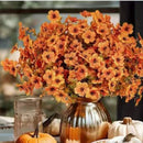 10PCS Artificial Autumn Orange Floral Stems with Eucalyptus & Violet Daisy, Full Faux Fall Bouquet Picks for Australian Farmhouse Harvest Decor