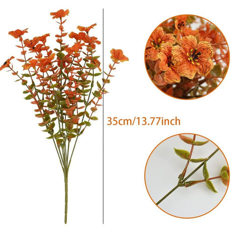 14 Pack Artificial Fall Orange Daisy Eucalyptus Flower Stems, Fake Autumn Violet Floral Branches, Large Full Harvest Thanksgiving Yard & Table Decor