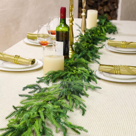 Artificial Norfolk Pine Garland, Real Touch Soft PVC Pine Needle Swag, Fake Cypress Greenery Vine for Christmas Fireplace Mantel Home Xmas Decor