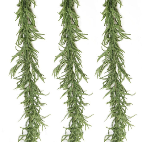 270cm Extra Long Lifelike Real Touch Norfolk Pine Swag Garland, Dense Full Soft Rubber Cypress Pine Vine, Large Neutral Green Christmas Mantel Greenery for Australian Farmhouse Holiday Styling