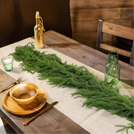 270cm Extra Long Lifelike Real Touch Norfolk Pine Swag Garland, Dense Full Soft Rubber Cypress Pine Vine, Large Neutral Green Christmas Mantel Greenery for Australian Farmhouse Holiday Styling