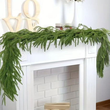 270cm Extra Long Lifelike Real Touch Norfolk Pine Swag Garland, Dense Full Soft Rubber Cypress Pine Vine, Large Neutral Green Christmas Mantel Greenery for Australian Farmhouse Holiday Styling