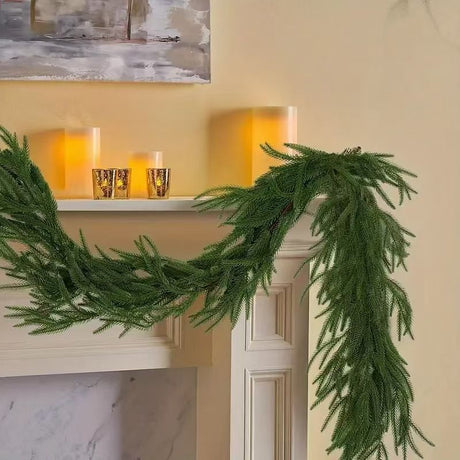 270cm Extra Long Lifelike Real Touch Norfolk Pine Swag Garland, Dense Full Soft Rubber Cypress Pine Vine, Large Neutral Green Christmas Mantel Greenery for Australian Farmhouse Holiday Styling