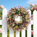 Artificial Spring Wreath with Pink Berry & Purple Lavender, Multicolour Wildflower Front Door Wreath, Rustic Farmhouse Wreath for Covered Porch Verandah Window Wedding Home Outdoor Decor