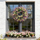 Artificial Spring Wreath with Pink Berry & Purple Lavender, Multicolour Wildflower Front Door Wreath, Rustic Farmhouse Wreath for Covered Porch Verandah Window Wedding Home Outdoor Decor