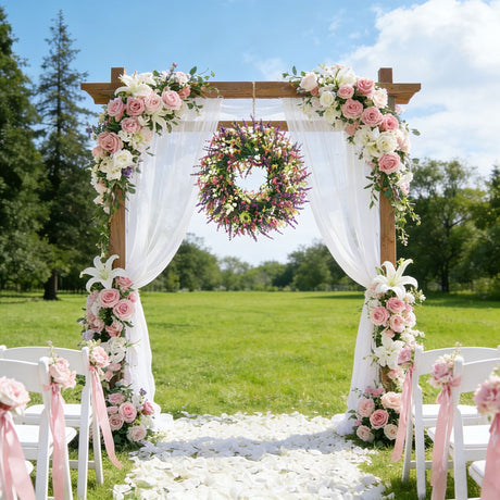 Artificial Spring Wreath with Pink Berry & Purple Lavender, Multicolour Wildflower Front Door Wreath, Rustic Farmhouse Wreath for Covered Porch Verandah Window Wedding Home Outdoor Decor