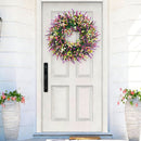 Artificial Spring Wreath with Pink Berry & Purple Lavender, Multicolour Wildflower Front Door Wreath, Rustic Farmhouse Wreath for Covered Porch Verandah Window Wedding Home Outdoor Decor