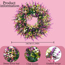 Artificial Spring Wreath with Pink Berry & Purple Lavender, Multicolour Wildflower Front Door Wreath, Rustic Farmhouse Wreath for Covered Porch Verandah Window Wedding Home Outdoor Decor