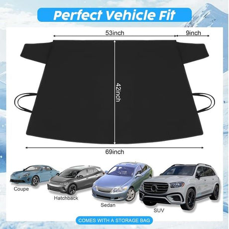 600D Oxford Car Windshield Cover, All Season Windshield Sun Shade & Snow Frost Protector, Waterproof Dustproof Heat Insulation Front Screen Cover with Storage Bag for Sedan SUV