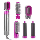 5 in 1 Hot Air Brush Hair Styler Set, Multi Interchangeable Attachments Hair Dryer Brush, Straightener Curler Volumizer Comb, Ionic Blow Dryer Styling Tool for All Hair Types（Bright Fuchsia）