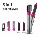 5 in 1 Hot Air Brush Hair Styler Set, Multi Interchangeable Attachments Hair Dryer Brush, Straightener Curler Volumizer Comb, Ionic Blow Dryer Styling Tool for All Hair Types（Bright Fuchsia）
