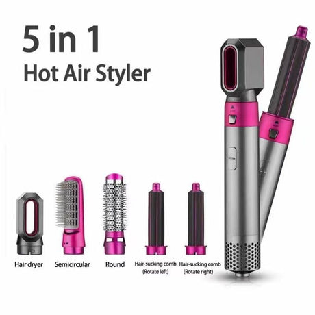 5 in 1 Hot Air Brush Hair Styler Set, Multi Interchangeable Attachments Hair Dryer Brush, Straightener Curler Volumizer Comb, Ionic Blow Dryer Styling Tool for All Hair Types（White））