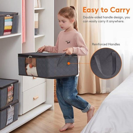 6 Pack 35L Clothes Storage Bags, Foldable Under Bed Storage Boxes with Clear Window, Reinforced Handles Quilt Blanket Organiser Containers for Wardrobe Closet Bedroom Storage