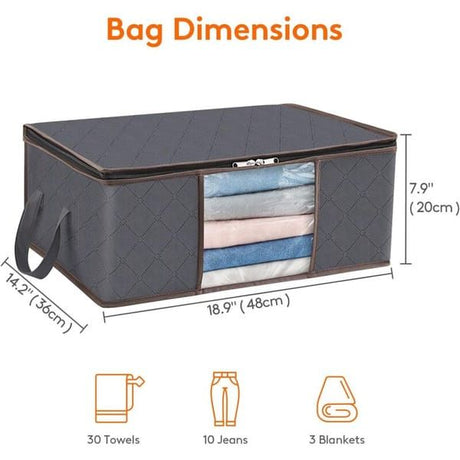 6 Pack 35L Clothes Storage Bags, Foldable Under Bed Storage Boxes with Clear Window, Reinforced Handles Quilt Blanket Organiser Containers for Wardrobe Closet Bedroom Storage