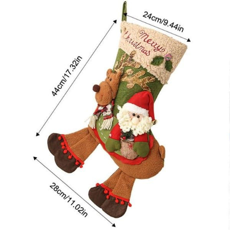 Snowman Riding Reindeer Christmas Stocking, Large Plush Hanging Gift Bag, Xmas Fireplace Mantel & Party Decoration