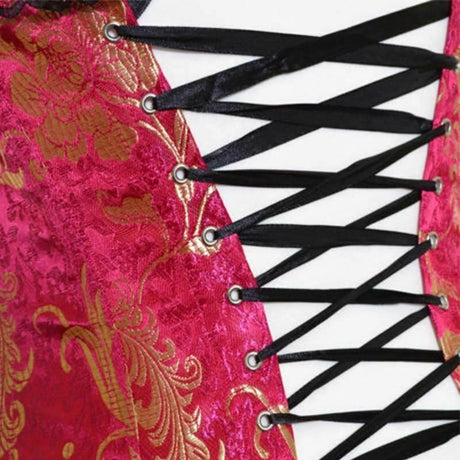 House Of Dasein Blue Red Corset Gold Lace Trim Sexy Lingerie Kink Bdsm Fetish Clothing - Red - 5Xl
