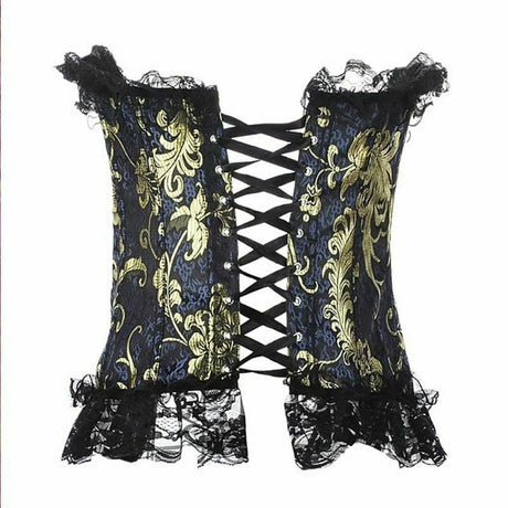 House Of Dasein Blue Red Corset Gold Lace Trim Sexy Lingerie Kink Bdsm Fetish Clothing - Red - 6Xl
