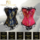 House Of Dasein Blue Red Corset Gold Lace Trim Sexy Lingerie Kink Bdsm Fetish Clothing - Red - M