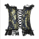 House Of Dasein Blue Red Corset Gold Lace Trim Sexy Lingerie Kink Bdsm Fetish Clothing - Red - M