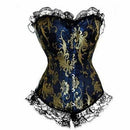 House Of Dasein Blue Red Corset Gold Lace Trim Sexy Lingerie Kink Bdsm Fetish Clothing - Red - Xxl
