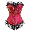House Of Dasein Blue Red Corset Gold Lace Trim Sexy Lingerie Kink Bdsm Fetish Clothing - Red - Xxl
