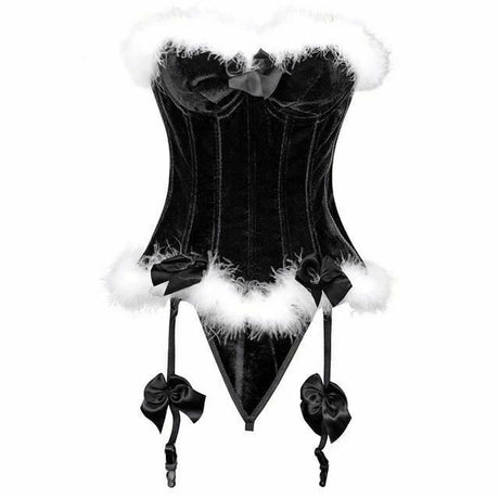 House Of Dasein Luxurious Red Velvet Christmas White Faux Fur Trim Over Bust Corset - Black - M