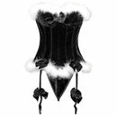 House Of Dasein Luxurious Red Velvet Christmas White Faux Fur Trim Over Bust Corset - Black - 5Xl