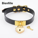 House Of Dasein Leather Collar Locket Love Heart Harajuku Bdsm Sub Slave Punk Choker - Black With Gold