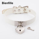House Of Dasein Leather Collar Locket Love Heart Harajuku Bdsm Sub Slave Punk Choker - White With Silver