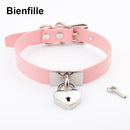 House Of Dasein Leather Collar Locket Love Heart Harajuku Bdsm Sub Slave Punk Choker - Pink With Silver
